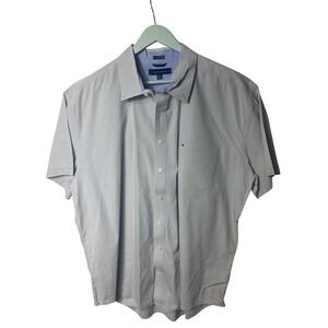 Tommy Hilfiger Mens XXL Classic Fit Short Sleeve Button Down Shirt Light Blue